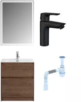 Комплект: Мебель для ванной BelBagno Kraft 60 + Смеситель Aquanet Static AF330-10B для раковины, чёрный + Сифон АниПласт 533326 + SNPAF330-10B + C2015xrv