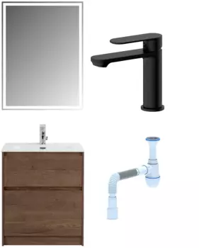 Комплект: Мебель для ванной BelBagno Kraft 60 + Смеситель для раковины Haiba HB10590-7, черный + Сифон АниПласт 533326 + SNPHB10590-7 + C2015xrv