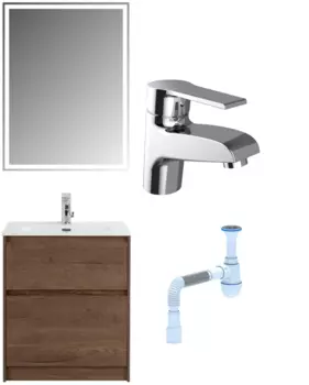 Комплект: Мебель для ванной BelBagno Kraft 60 + Смеситель Agger Right A2902100 для раковины, хром + Сифон АниПласт 533326 + SNPA2902100 + C2015xrv