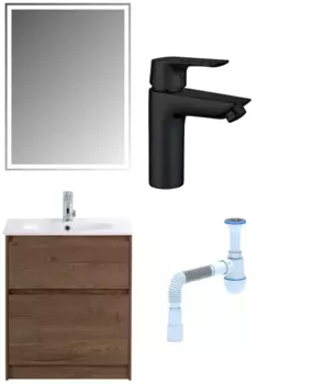 Комплект: Мебель для ванной BelBagno Kraft 60 + Смеситель Aquanet Static AF330-10B для раковины, чёрный + Сифон АниПласт 533329 + SNPAF330-10B + C2015xrv