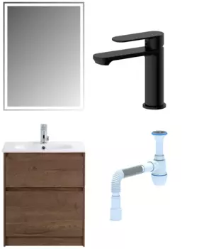 Комплект: Мебель для ванной BelBagno Kraft 60 + Смеситель для раковины Haiba HB10590-7, черный + Сифон АниПласт 533329 + SNPHB10590-7 + C2015xrv