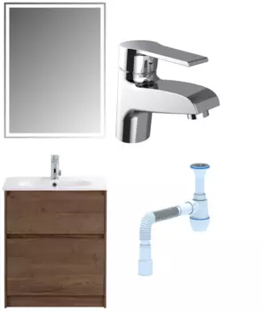 Комплект: Мебель для ванной BelBagno Kraft 60 + Смеситель Agger Right A2902100 для раковины, хром + Сифон АниПласт 533329 + SNPA2902100 + C2015xrv