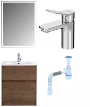 Комплект: Мебель для ванной BelBagno Kraft 60 + Смеситель Am.Pm X-Joy F85A02100 для раковины, хром + Сифон АниПласт 533329 + SNPF85A02100 + C2015xrv
