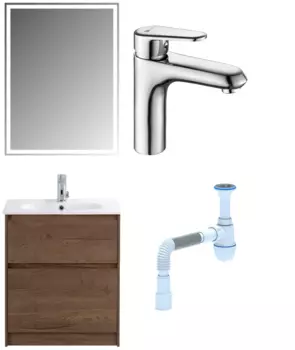 Комплект: Мебель для ванной BelBagno Kraft 60 + Смеситель Lemark Point LM0306C для раковины, хром + Сифон АниПласт 533329 + SNPLM0306C + C2015xrv