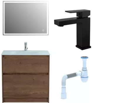 Комплект: Мебель для ванной BelBagno Kraft 80 + Смеситель для раковины Haiba HB10803-7, черный + Сифон АниПласт 533314 + SNPHB10803-7+ C2015xrv