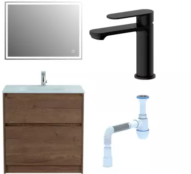 Комплект: Мебель для ванной BelBagno Kraft 80 + Смеситель для раковины Haiba HB10590-7, черный + Сифон АниПласт 533314 + SNPHB10590-7 + C2015xrv