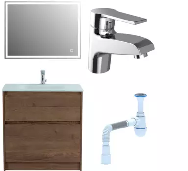 Комплект: Мебель для ванной BelBagno Kraft 80 + Смеситель Agger Right A2902100 для раковины, хром + Сифон АниПласт 533314 + SNPA2902100 + C2015xrv