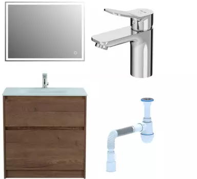 Комплект: Мебель для ванной BelBagno Kraft 80 + Смеситель Am.Pm X-Joy F85A02100 для раковины, хром + Сифон АниПласт 533314 + SNPF85A02100 + C2015xrv
