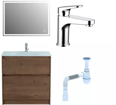 Комплект: Мебель для ванной BelBagno Kraft 80 + Смеситель Bravat Eler F1191238CP-RUS для раковины, хром + Сифон АниПласт 533314 + SNPF1191238CP-RUS + C2015xrv