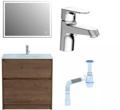 Комплект: Мебель для ванной BelBagno Kraft 80 + Смеситель Bravat Alfa F1120178CP для раковины, хром + Сифон АниПласт 533314 + SNPF1120178CP + C2015xrv