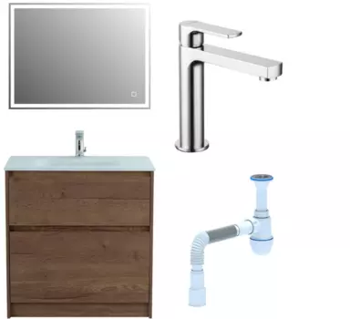 Комплект: Мебель для ванной BelBagno Kraft 80 + Смеситель Lemark plus Grace LM1537C для раковины, хром + Сифон АниПласт 533314 + SNPLM1537C + C2015xrv