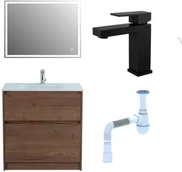 Комплект: Мебель для ванной BelBagno Kraft 80 + Смеситель для раковины Haiba HB10803-7, черный + Сифон АниПласт 533318 + SNPHB10803-7+ C2015xrv