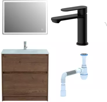 Комплект: Мебель для ванной BelBagno Kraft 80 + Смеситель для раковины Haiba HB10590-7, черный + Сифон АниПласт 533318 + SNPHB10590-7 + C2015xrv