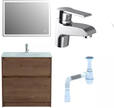 Комплект: Мебель для ванной BelBagno Kraft 80 + Смеситель Agger Right A2902100 для раковины, хром + Сифон АниПласт 533318 + SNPA2902100 + C2015xrv