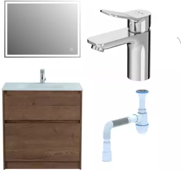 Комплект: Мебель для ванной BelBagno Kraft 80 + Смеситель Am.Pm X-Joy F85A02100 для раковины, хром + Сифон АниПласт 533318 + SNPF85A02100 + C2015xrv