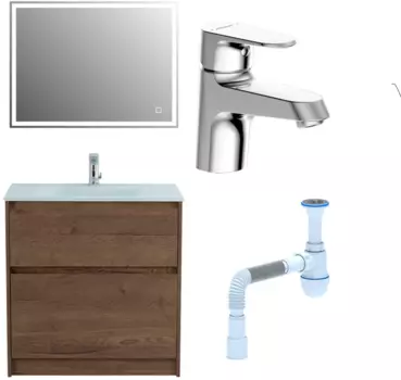 Комплект: Мебель для ванной BelBagno Kraft 80 + Смеситель Bravat Alfa F1120178CP для раковины, хром + Сифон АниПласт 533318 + SNPF1120178CP + C2015xrv