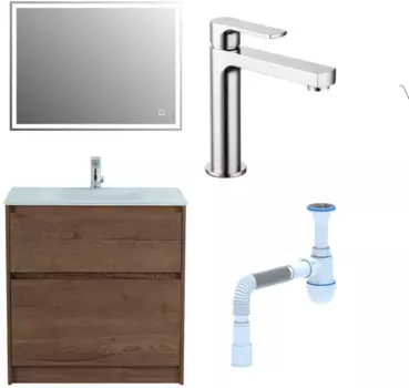 Комплект: Мебель для ванной BelBagno Kraft 80 + Смеситель Lemark plus Grace LM1537C для раковины, хром + Сифон АниПласт 533318 + SNPLM1537C + C2015xrv