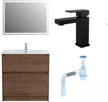 Комплект: Мебель для ванной BelBagno Kraft 80 + Смеситель для раковины Haiba HB10803-7, черный + Сифон АниПласт 533321 + SNPHB10803-7+ C2015xrv
