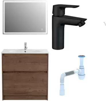 Комплект: Мебель для ванной BelBagno Kraft 80 + Смеситель Aquanet Static AF330-10B для раковины, чёрный + Сифон АниПласт 533321 + SNPAF330-10B + C2015xrv