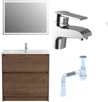 Комплект: Мебель для ванной BelBagno Kraft 80 + Смеситель Agger Right A2902100 для раковины однорычажный, хром + Сифон АниПласт 533321 + SNPA2902100 + C2015xrv
