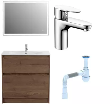 Комплект: Мебель для ванной BelBagno Kraft 80 + Смеситель Wasserkraft Leine 3503 для раковины, хром + Сифон АниПласт 533321 + SNP3503 + C2015xrv