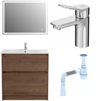 Комплект: Мебель для ванной BelBagno Kraft 80 + Смеситель Am.Pm X-Joy F85A02100 для раковины, хром + Сифон АниПласт 533321 + SNPF85A02100 + C2015xrv