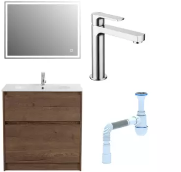 Комплект: Мебель для ванной BelBagno Kraft 80 + Смеситель Lemark plus Grace LM1537C для раковины, хром + Сифон АниПласт 533321 + SNPLM1537C + C2015xrv