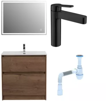 Комплект: Мебель для ванной BelBagno Kraft 80 + Смеситель для раковины Haiba HB10803-7, черный + Сифон АниПласт 533324 + SNPDEL-LVM-NERO + C2015xrv