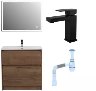 Комплект: Мебель для ванной BelBagno Kraft 80 + Смеситель для раковины Haiba HB10803-7, черный + Сифон АниПласт 533324 + SNPHB10803-7+ C2015xrv