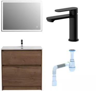 Комплект: Мебель для ванной BelBagno Kraft 80 + Смеситель для раковины Haiba HB10590-7, черный + Сифон АниПласт 533324 + SNPHB10590-7 + C2015xrv
