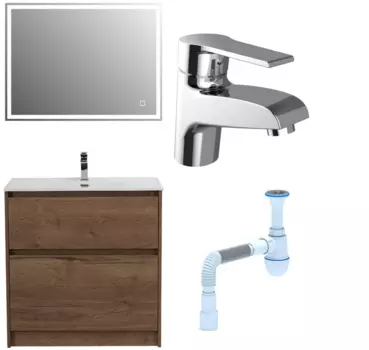 Комплект: Мебель для ванной BelBagno Kraft 80 + Смеситель Agger Right A2902100 для раковины, хром + Сифон АниПласт 533324 + SNPA2902100 + C2015xrv