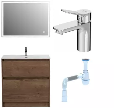 Комплект: Мебель для ванной BelBagno Kraft 80 + Смеситель Am.Pm X-Joy F85A02100 для раковины, хром + Сифон АниПласт 533324 + SNPF85A02100 + C2015xrv