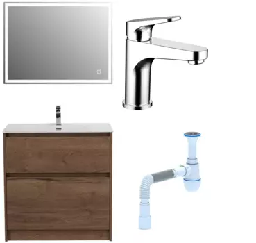 Комплект: Мебель для ванной BelBagno Kraft 80 + Смеситель Bravat Eler F1191238CP-RUS для раковины, хром + Сифон АниПласт 533324 + SNPF1191238CP-RUS + C2015xrv