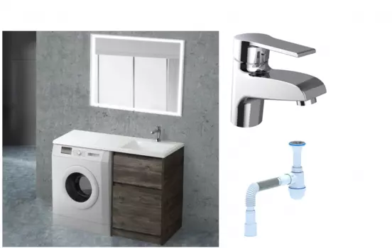 Комплект: Мебель для ванной BelBagno Kraft -LVD 60 pino pasadena R + Смеситель Agger Right A2902100 для раковины, хром + Сифон АниПласт 506577 + SNP00506577 + C2015xrv