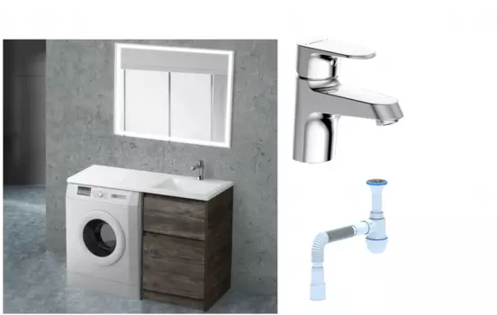 Комплект: Мебель для ванной BelBagno Kraft -LVD 60 pino pasadena R + Смеситель Bravat Alfa F1120178CP для раковины, хром + Сифон АниПласт 506577 + SNPF1120178CP + C2015xrv