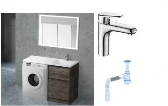 Комплект: Мебель для ванной BelBagno Kraft -LVD 60 pino pasadena R + Смеситель Lemark Point LM0306C для раковины, хром + Сифон АниПласт 506577 + SNPLM0306C + C2015xrv