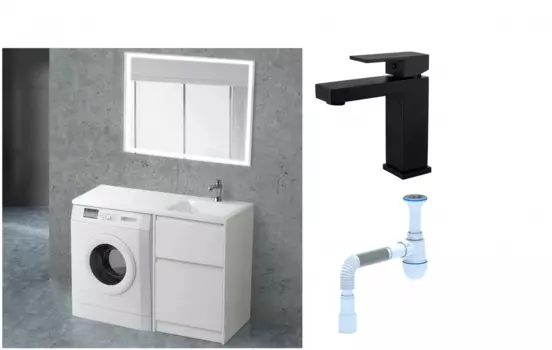 Комплект: Мебель для ванной BelBagno Kraft -LVD 60 bianco opaco R + Смеситель для раковины Haiba HB10803-7, черный + Сифон АниПласт 492884 + SNPHB10803-7+ C2015xrv