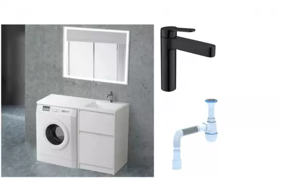 Комплект: Мебель для ванной BelBagno Kraft -LVD 60 bianco opaco R + Смеситель для раковины BelBagno Delta DEL-LVM-NERO, черный + Сифон АниПласт 492884 + SNPDEL-LVM-NERO + C2015xrv