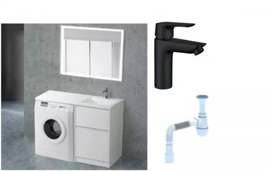 Комплект: Мебель для ванной BelBagno Kraft -LVD 60 bianco opaco R + Смеситель Aquanet Static AF330-10B для раковины, чёрный + Сифон АниПласт 492884 + SNPAF330-10B + C2015xrv