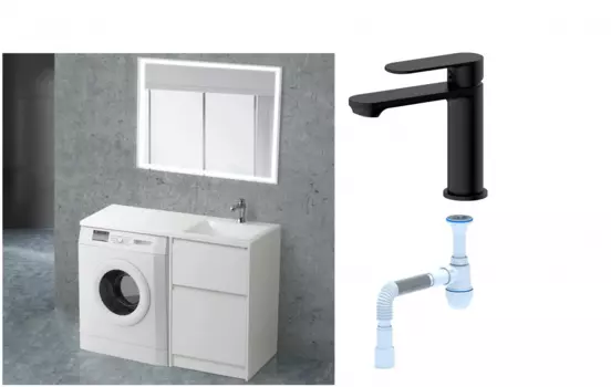 Комплект: Мебель для ванной BelBagno Kraft -LVD 60 bianco opaco R + Смеситель для раковины Haiba HB10590-7, черный + Сифон АниПласт 492884 + SNPHB10590-7 + C2015xrv