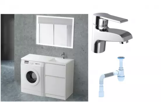 Комплект: Мебель для ванной BelBagno Kraft -LVD 60 bianco opaco R + Смеситель Agger Right A2902100 для раковины, хром + Сифон АниПласт 492884 + SNPA2902100 + C2015xrv
