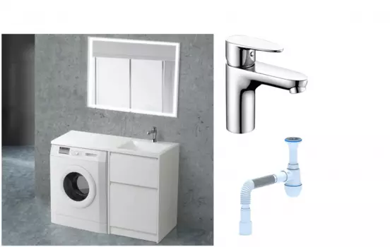 Комплект: Мебель для ванной BelBagno Kraft -LVD 60 bianco opaco R + Смеситель Wasserkraft Leine 3503 для раковины, хром + Сифон АниПласт 492884 + SNP3503 + C2015xrv
