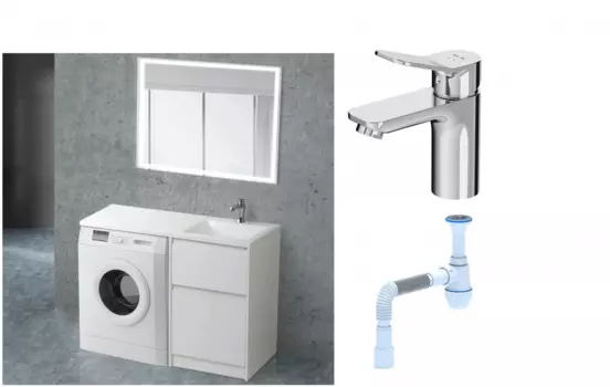 Комплект: Мебель для ванной BelBagno Kraft -LVD 60 bianco opaco R + Смеситель Am.Pm X-Joy F85A02100 для раковины, хром + Сифон АниПласт 492884 + SNPF85A02100 + C2015xrv
