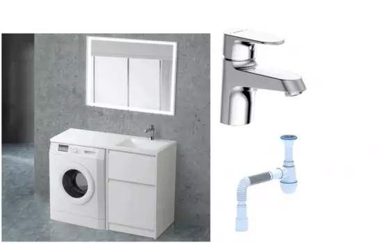 Комплект: Мебель для ванной BelBagno Kraft -LVD 60 bianco opaco R + Смеситель Bravat Alfa F1120178CP для раковины, хром + Сифон АниПласт 492884 + SNPF1120178CP + C2015xrv