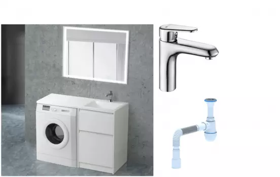 Комплект: Мебель для ванной BelBagno Kraft -LVD 60 bianco opaco R + Смеситель Lemark Point LM0306C для раковины, хром + Сифон АниПласт 492884 + SNPLM0306C + C2015xrv