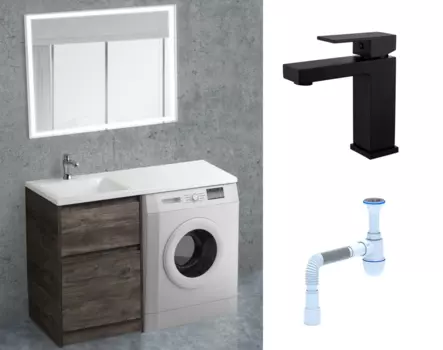 Комплект: Мебель для ванной BelBagno Kraft-LVD 60 pino pasadena + Смеситель Haiba HB10803-7 черный + Сифон АниПласт 128619+HB10803-7+C2015xrv