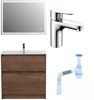 Комплект: Мебель для ванной BelBagno Kraft + Смеситель Wasserkraft Leine 3503 для раковины, хром + Сифон АниПласт 533342 + SNP3503 + C2015xrv