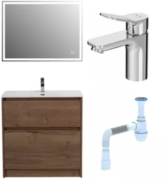 Комплект: Мебель для ванной BelBagno Kraft + Смеситель Am.Pm X-Joy F85A02100 для раковины, хром + Сифон АниПласт 533342 + SNPF85A02100 + C2015xrv