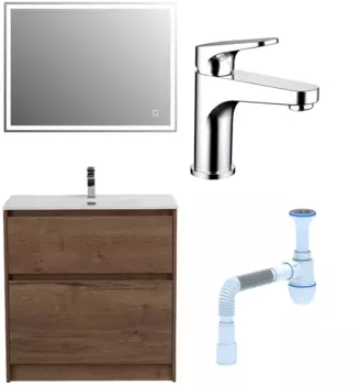 Комплект: Мебель для ванной BelBagno Kraft + Смеситель Bravat Eler F1191238CP-RUS для раковины, хром + Сифон АниПласт 533342 + SNPF1191238CP-RUS + C2015xrv