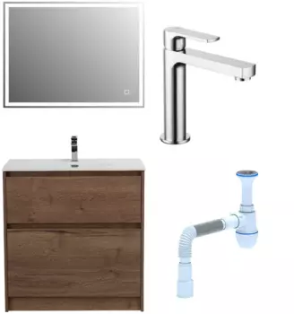 Комплект: Мебель для ванной BelBagno Kraft + Смеситель Lemark plus Grace LM1537C для раковины, хром + Сифон АниПласт 533342 + SNPLM1537C + C2015xrv